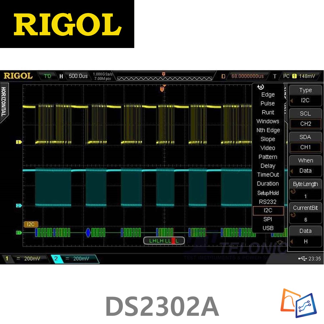 [RIGOL DS2302A] 300MHz/2CH, 2GSa/s, 디지털오실로스코프