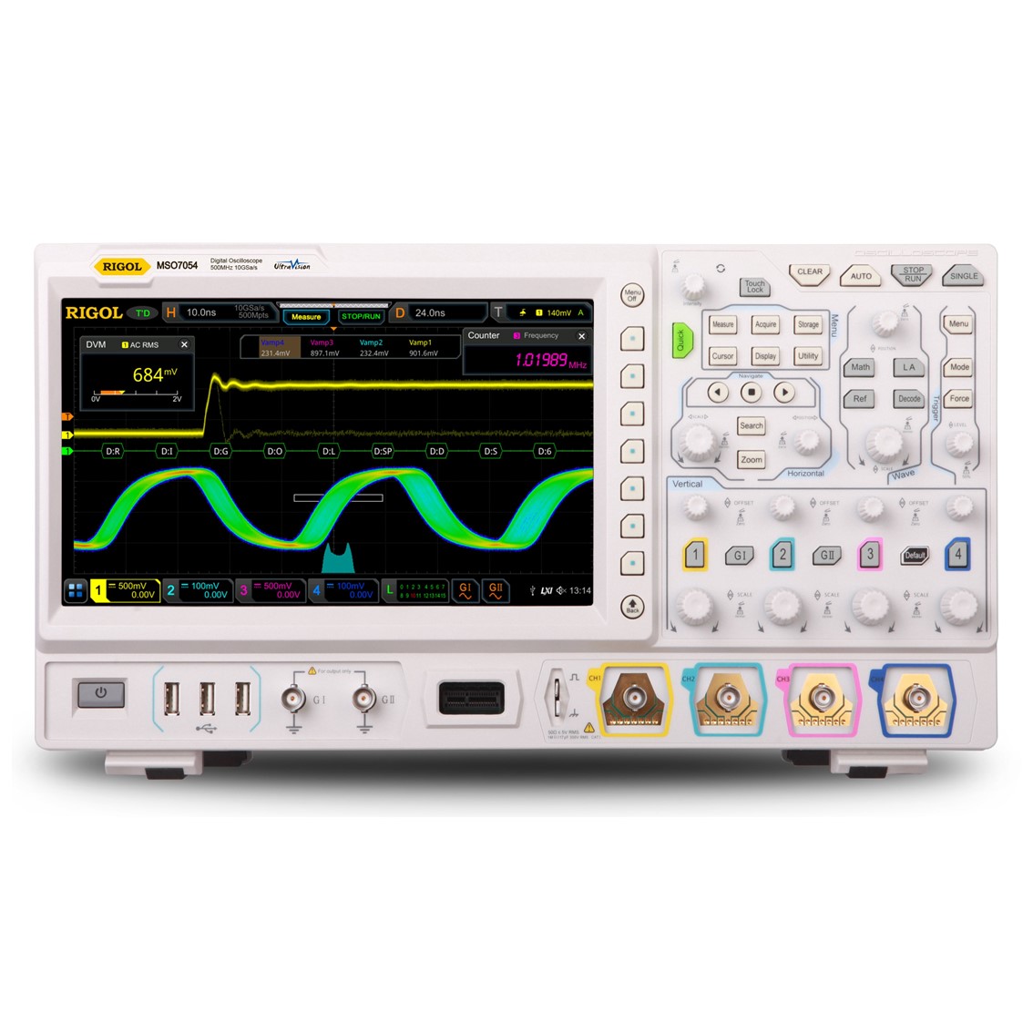RIGOL MSO7034  4채널, 350MHz, 10GSa/s, 500Mpts, 1024x600 디지털 오실로스코프