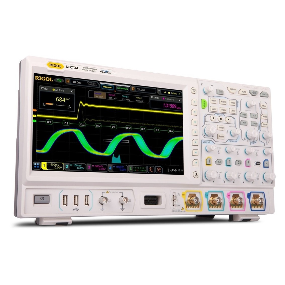 RIGOL MSO7034  4채널, 350MHz, 10GSa/s, 500Mpts, 1024x600 디지털 오실로스코프