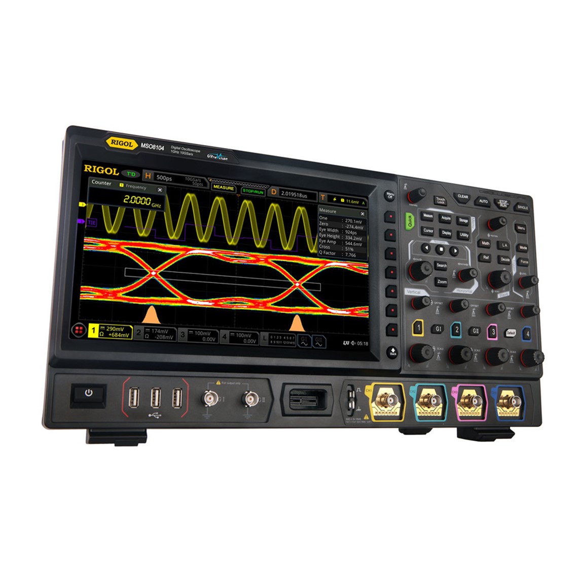 RIGOL MSO8204  4채널,2GHz, 10GSa/s, 500Mpts,1024x600 디지털 오실로스코프