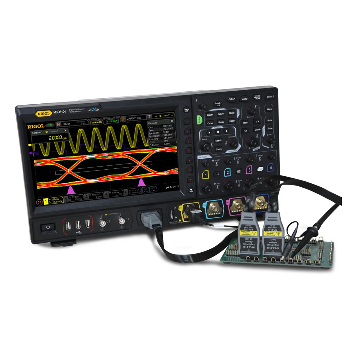 RIGOL MSO8104  4채널, 1GHz, 10GSa/s, 500Mpts 1024x600 디지털 오실로스코프