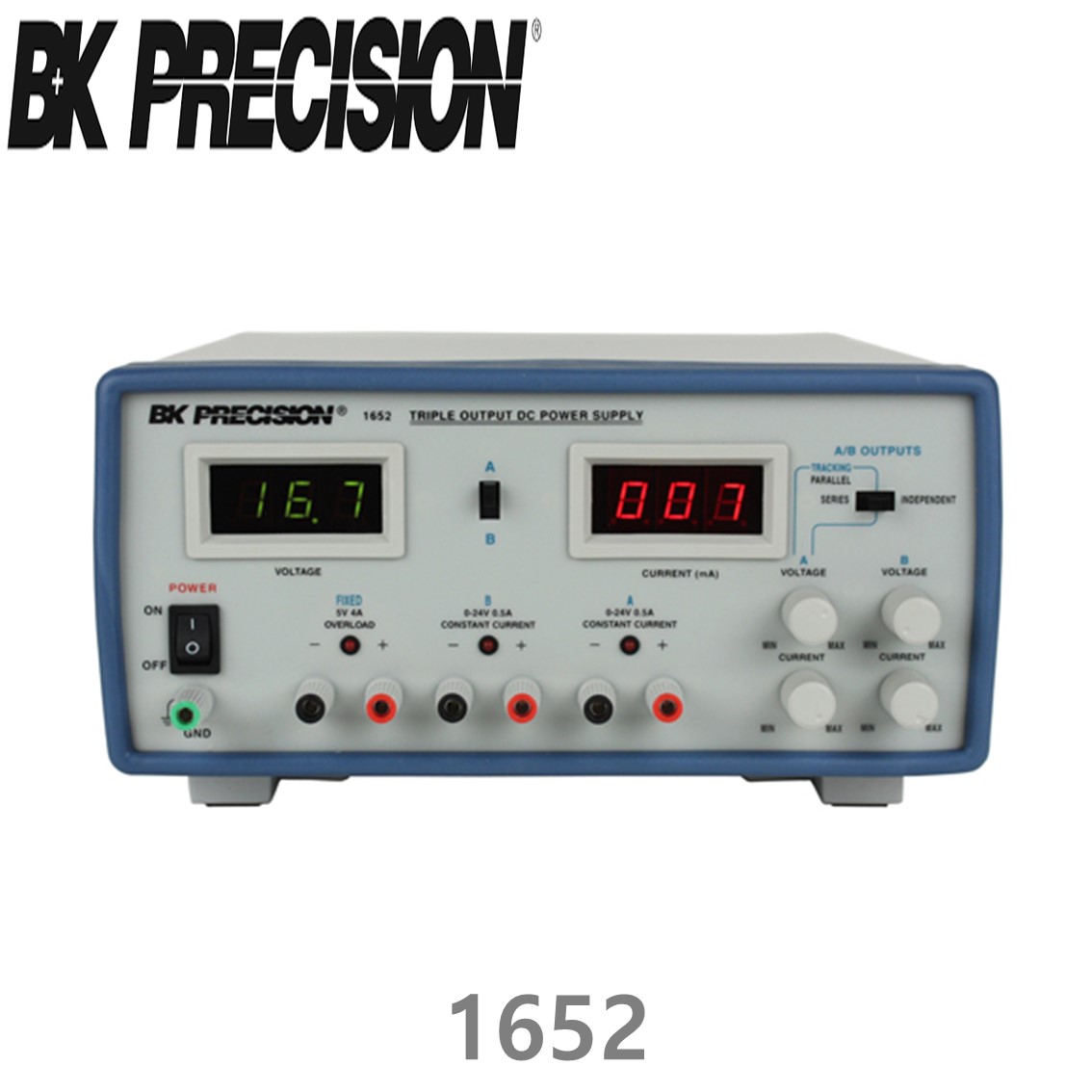 [ BK PRECISION ] BK 1652, 24V/0.5A x 2채널, 5V/4A x 1채널, Triple DC Power Supply, 3채널 DC 전원공급기, B&K 1652