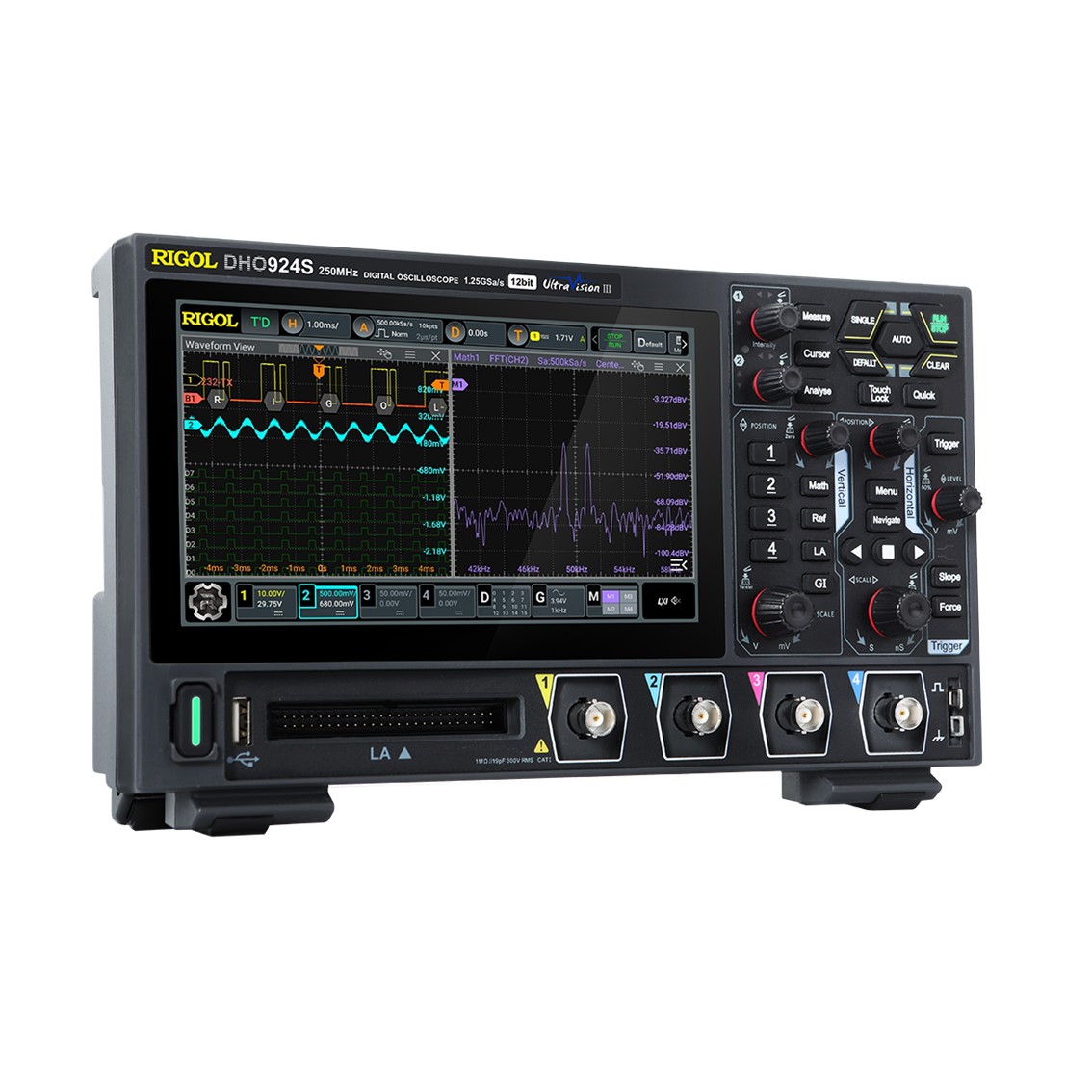 RIGOL DHO924S  4채널, 250MHz, 1.25GSa/s, 12비트,50Mpts 오실로스코프, 신호발생기