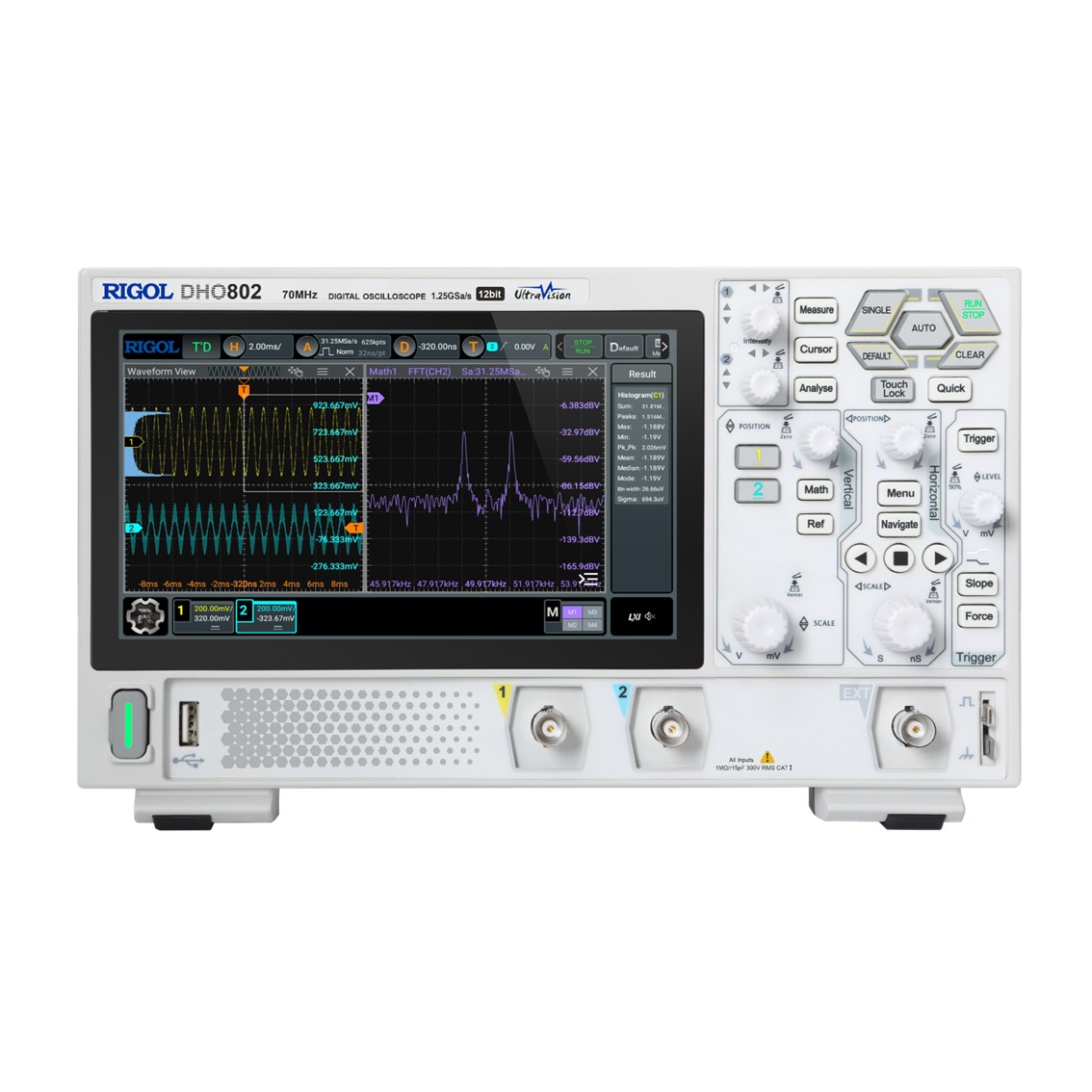 RIGOL DHO812  2채널, 100MHz, 1.25GSa/s, 12비트,25Mpts 오실로스코프