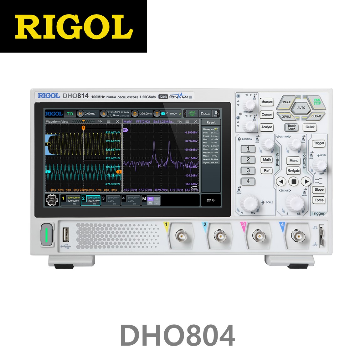 [ RIGOL DHO804 ] 4채널 70MHz 1.25GSa/s 12비트 오실로스코프