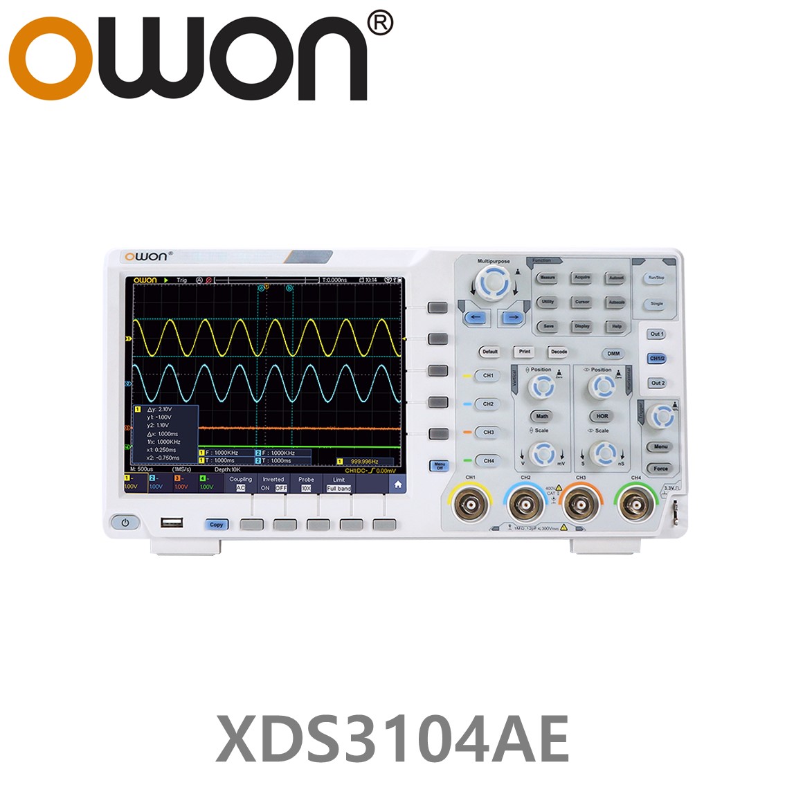 [ OWON ] XDS3104AE 올인원 디지탈 오실로스코프 ( 신호발생기, 멀티미터, 주파수카운터, 디코더 100MHz, 4CH, 1GS/s, 14Bit )