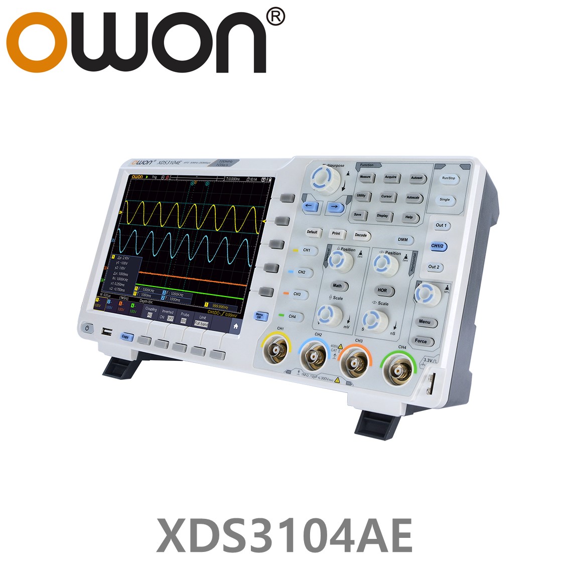 [ OWON ] XDS3104AE 올인원 디지탈 오실로스코프 ( 신호발생기, 멀티미터, 주파수카운터, 디코더 100MHz, 4CH, 1GS/s, 14Bit )