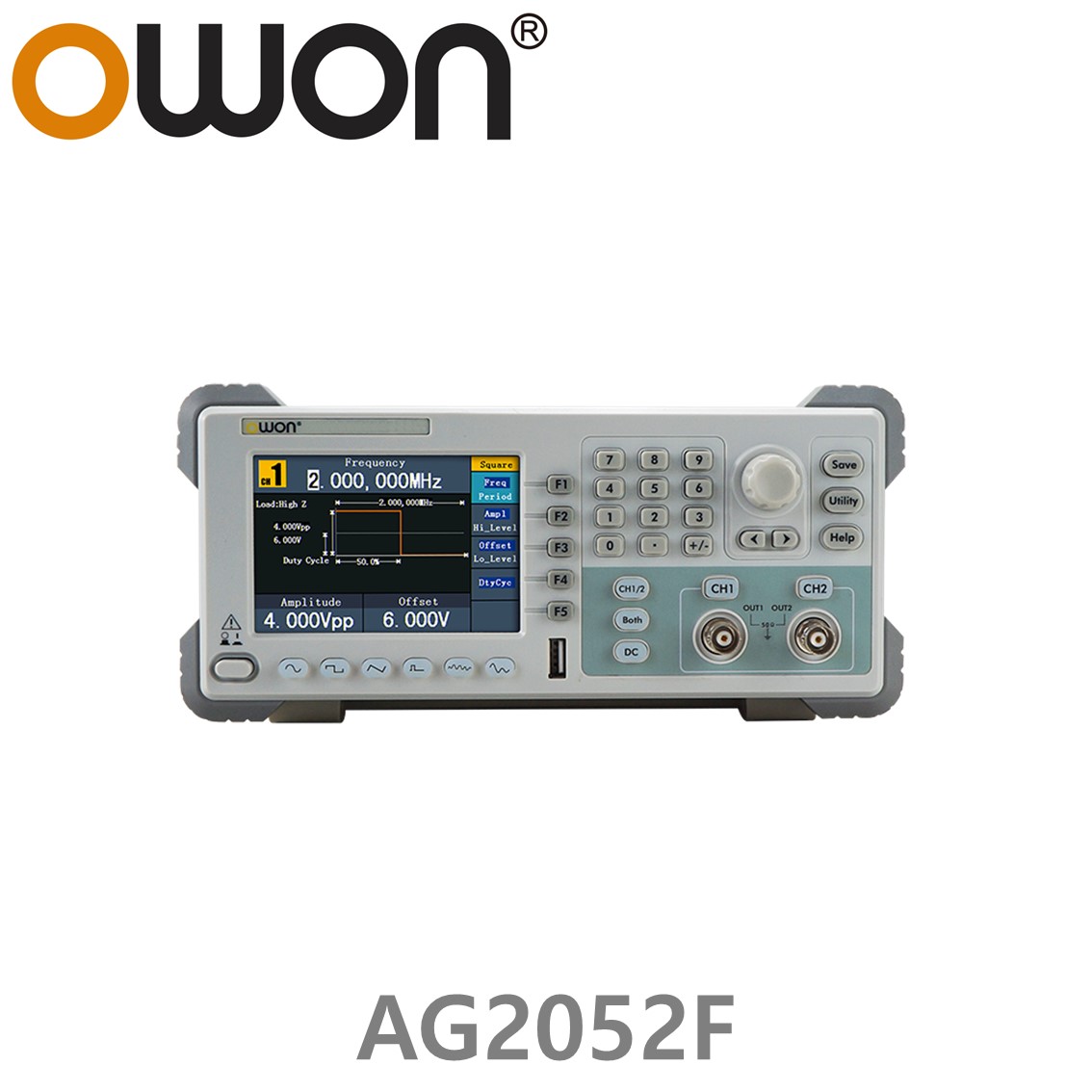 [ OWON ] AG2052F 임의 파형발생기 2CH, 50MHz, 250MS/s, 주파수카운터포함 포괄적 변조, AM, FM, PM, FSK