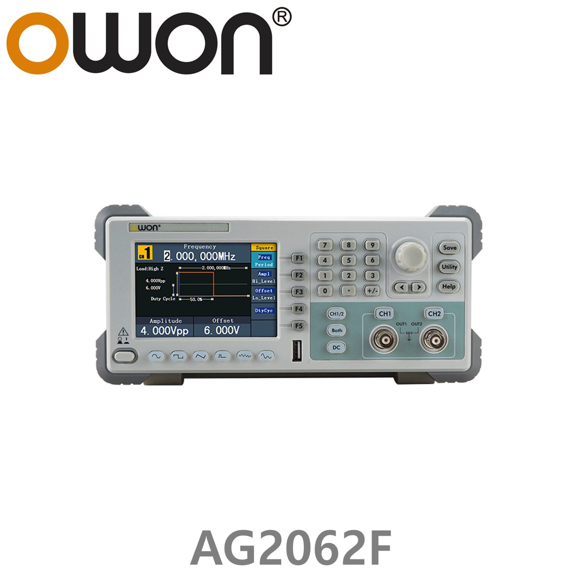 [ OWON ] AG2062F 임의 파형발생기 2CH, 60MHz, 250MS/s, 주파수카운터포함 포괄적 변조, AM, FM, PM, FSK