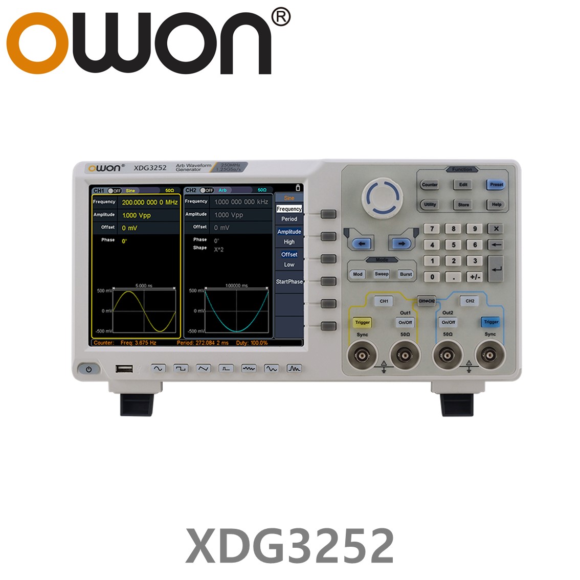 [ OWON ] XDG3252 임의 파형발생기 2CH, 250MHz, 1.25GS/s, 1M Memory