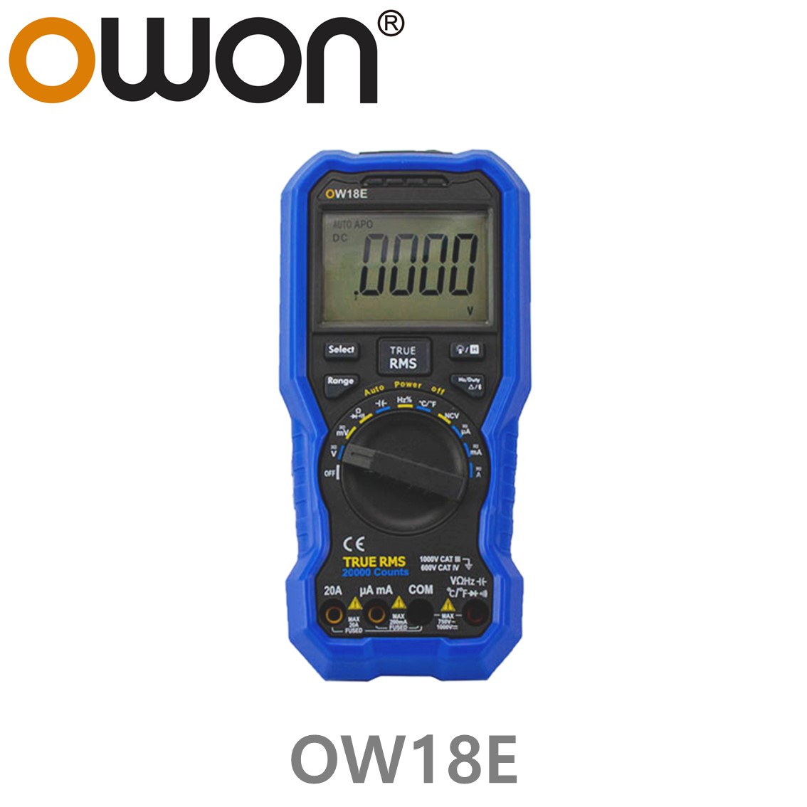 [ OWON ] OW18E 4.5 Digit 휴대용 디지탈 멀미미터, True RMS, 온도, NCV, 20A, uA, 라이트, Bluetooth