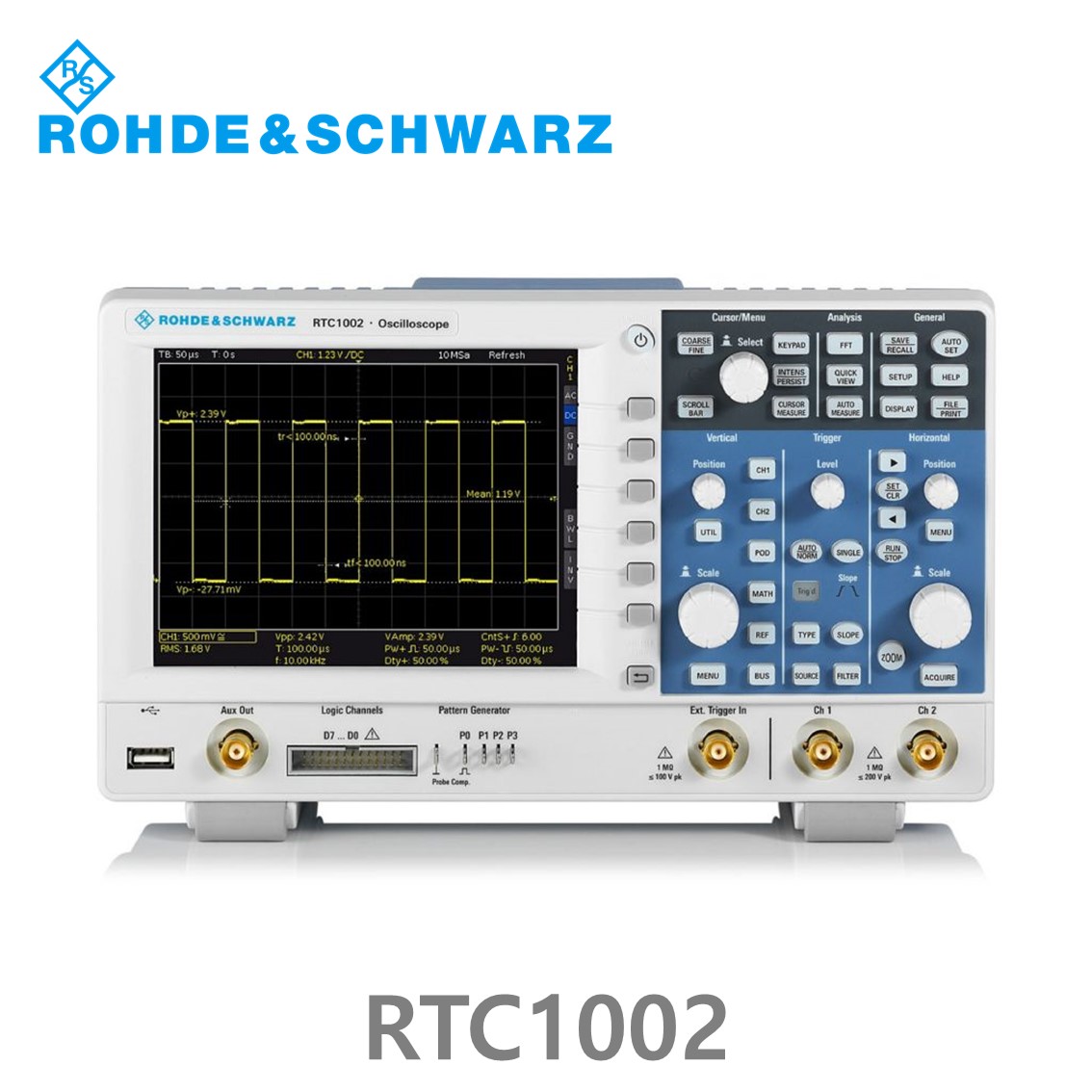 [로데슈바르즈] RTC1002  2채널/50MHz/2Gs/2Mpts/디지털8채널 (1335.7500P02) 디지탈오실로스코프