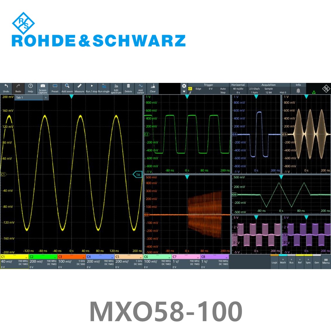 [ 로데슈바르즈] MXO58-100  8채널/100MHz/8Gs/500Mpts/디지털16채널 (1802.1008P81) 디지탈오실로스코프