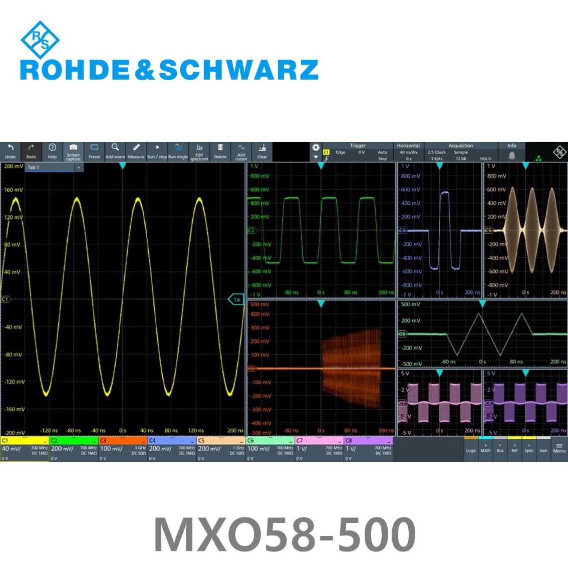 [ 로데슈바르즈] MXO58-500  8채널/500MHz/8Gs/500 Mpts/디지털16채널 (1802.1008P85) 디지탈오실로스코프