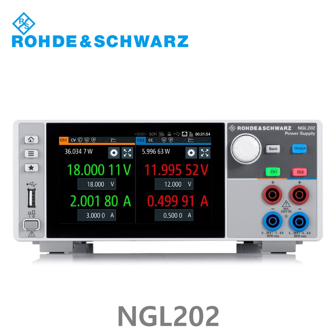 로데슈바르즈 NGL202  2채널/120W, 0V~20V, ≤ 6V: 0A~6A, >6V: 0A~3A DC파워서플라이,DC전원공급기 (3638.3376.03)