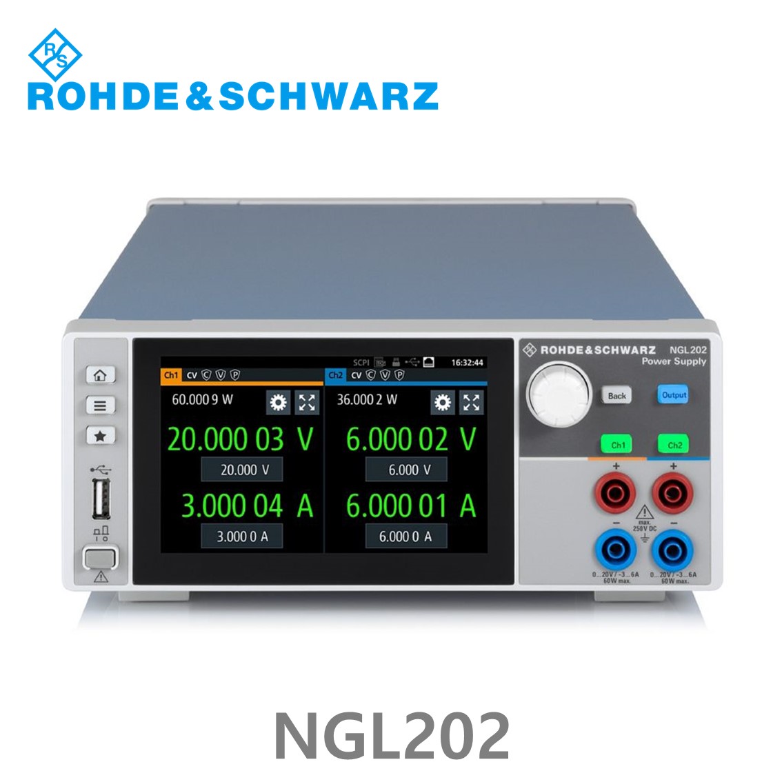 로데슈바르즈 NGL202  2채널/120W, 0V~20V, ≤ 6V: 0A~6A, >6V: 0A~3A DC파워서플라이,DC전원공급기 (3638.3376.03)