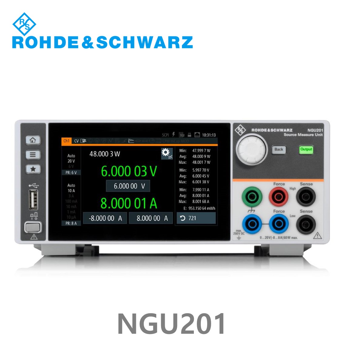 [ 로데슈바르즈 ] NGU201  1채널/60W/0V~20, V≤ 6V:8A, > 6V:3A DC파워서플라이, 소스측정기 (3639.3763.02)