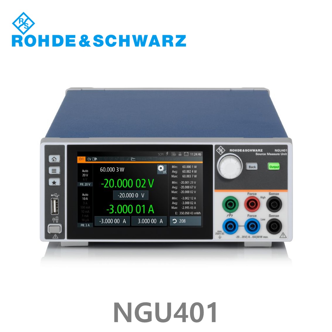 [ 로데슈바르즈 ] NGU401  1채널/60W/출력전압-20V~+20V/출력전류6V이하: ±8A > 6V: ±3A, DC파워서플라이, 소스측정기 (3639.3763.03)