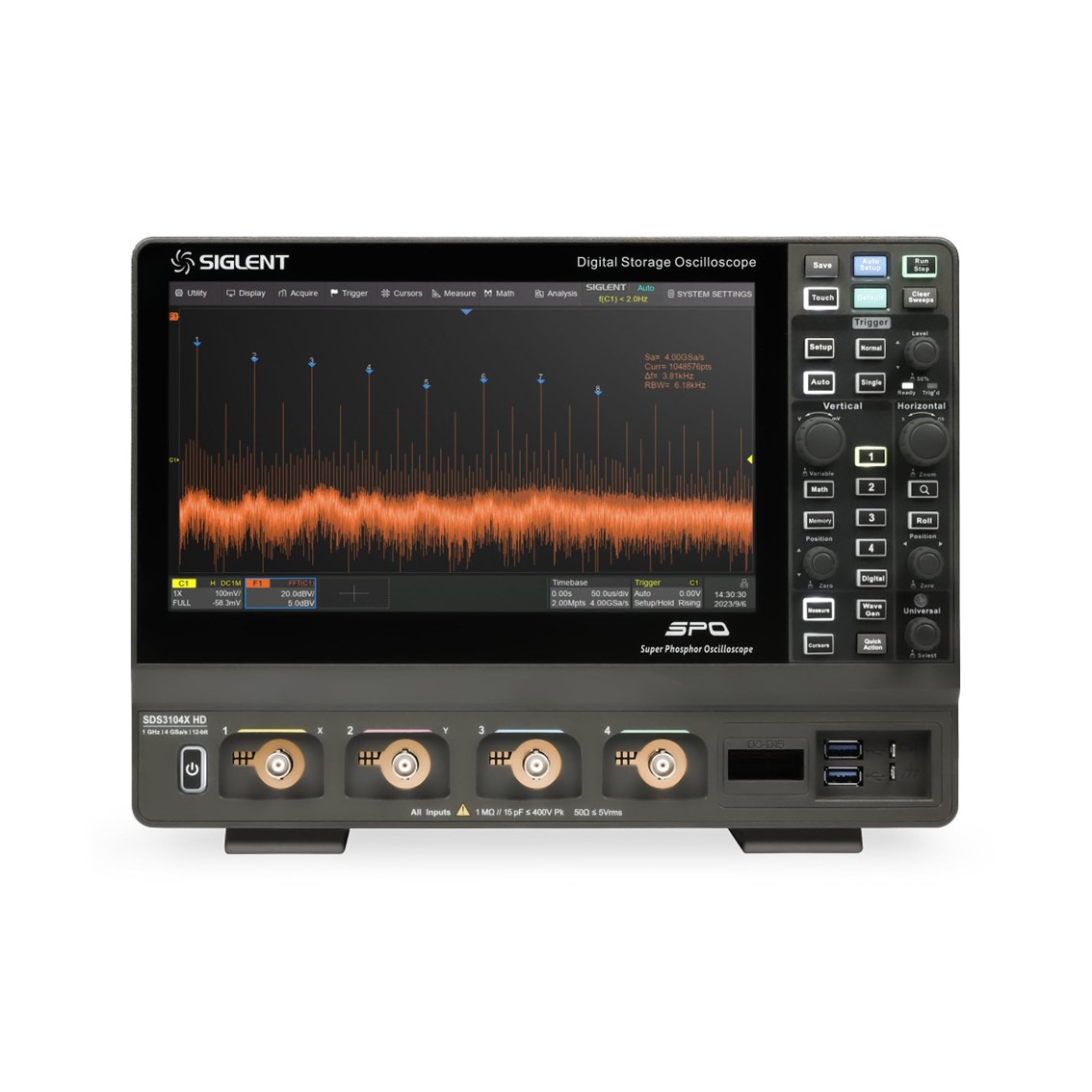 SIGLENT SDS3034X HD  오실로스코프 4채널, 350MHz, 4GSa/s, 12-bit, 400Mpts