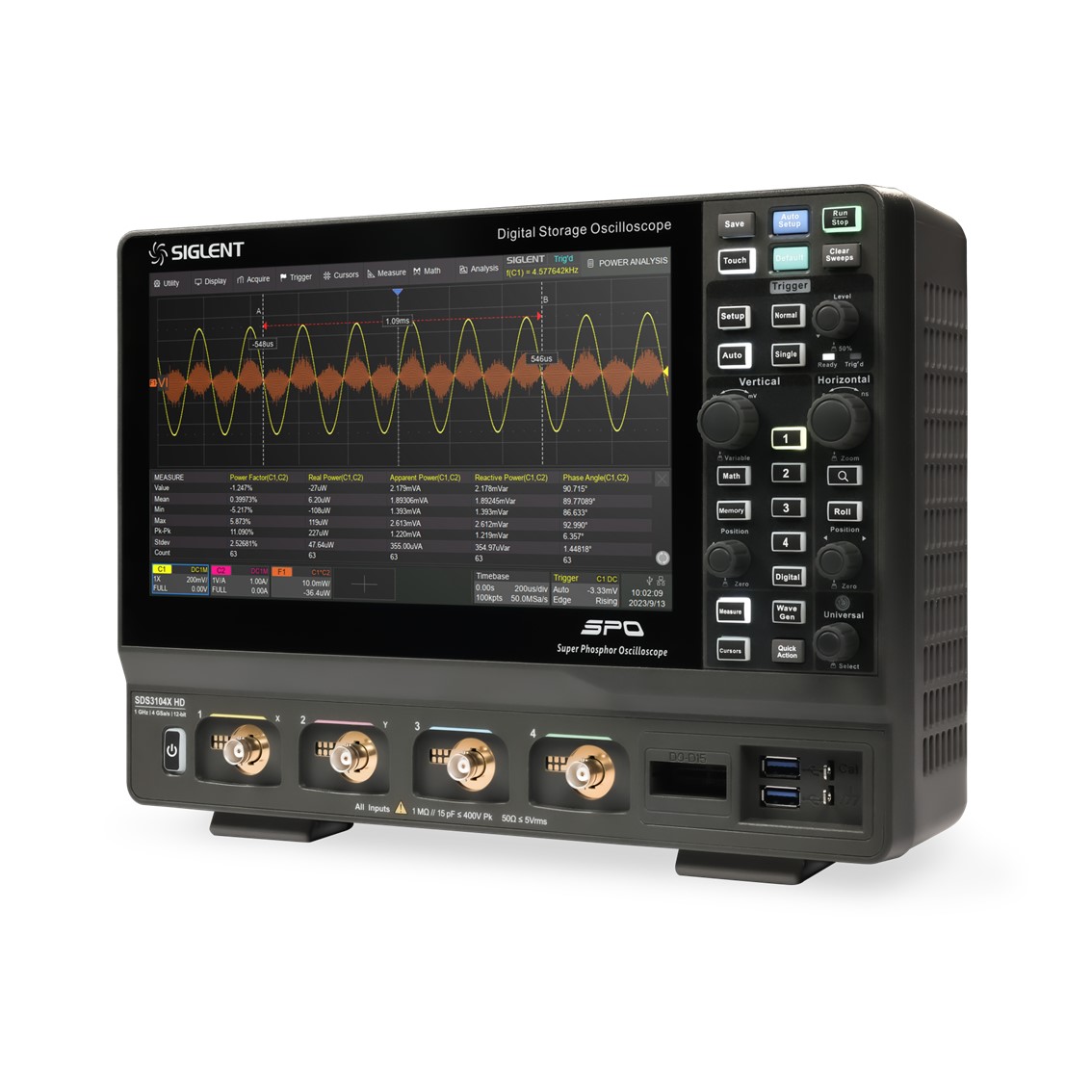 SIGLENT SDS3034X HD  오실로스코프 4채널, 350MHz, 4GSa/s, 12-bit, 400Mpts