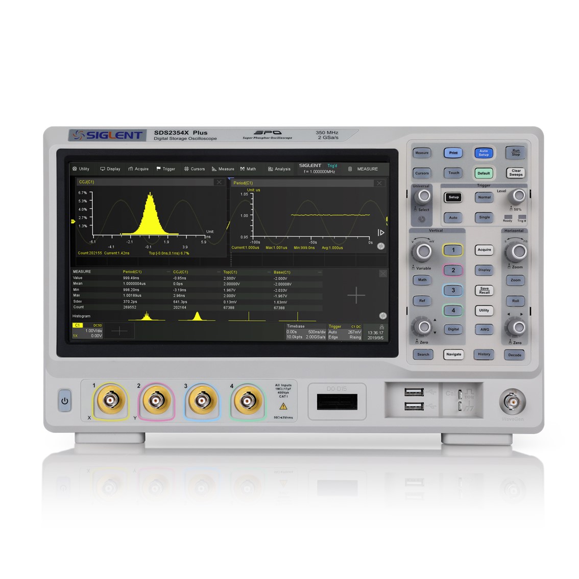 SIGLENT SDS2104X HD  오실로스코프 4채널, 100MHz, 2GSa/s, 12-bit, 200Mpts