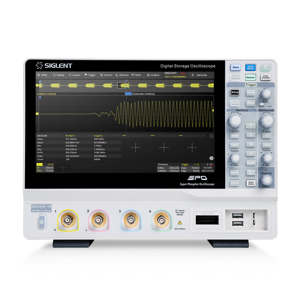 SIGLENT SDS2204X HD  오실로스코프 4채널, 200MHz, 2GSa/s, 12-bit, 200 Mpts