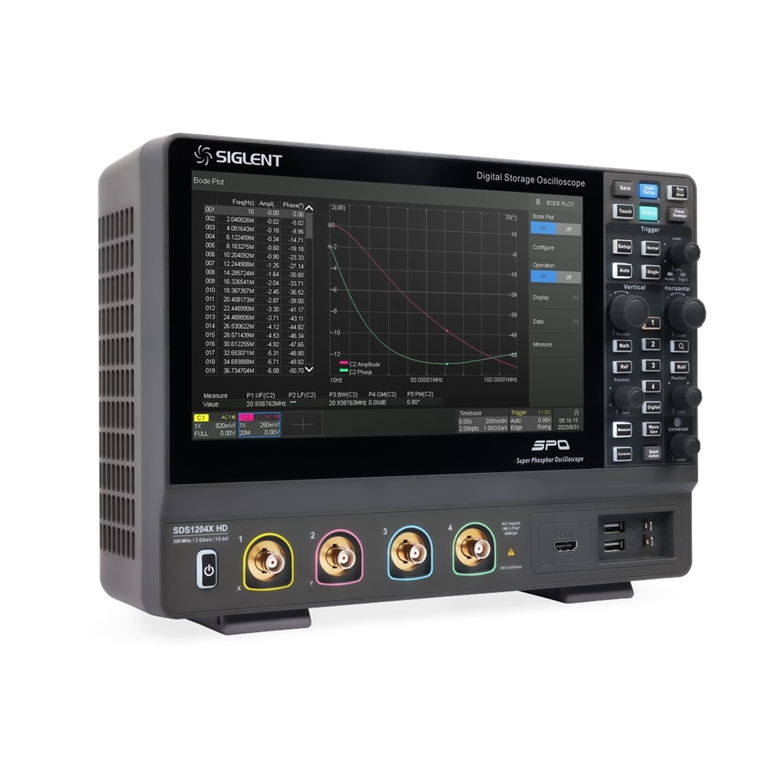 SIGLENT SDS1102X HD 오실로스코프 2채널, 100MHz, 2GSa/s, 12-bit, 100Mpts
