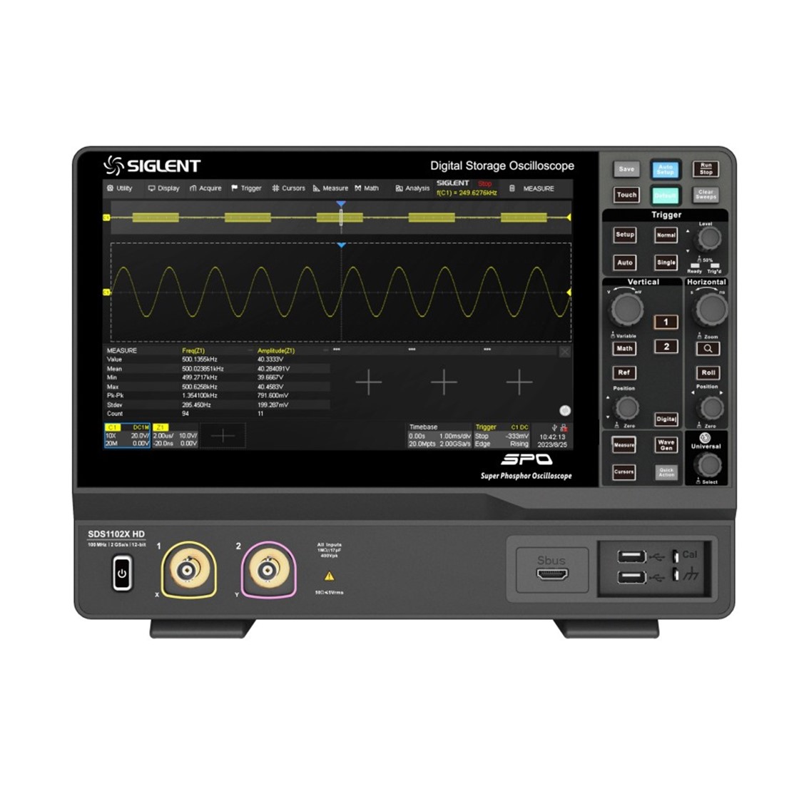 SIGLENT SDS1202X HD  오실로스코프 2채널, 200MHz, 2GSa/s, 12-bit, 100Mpts