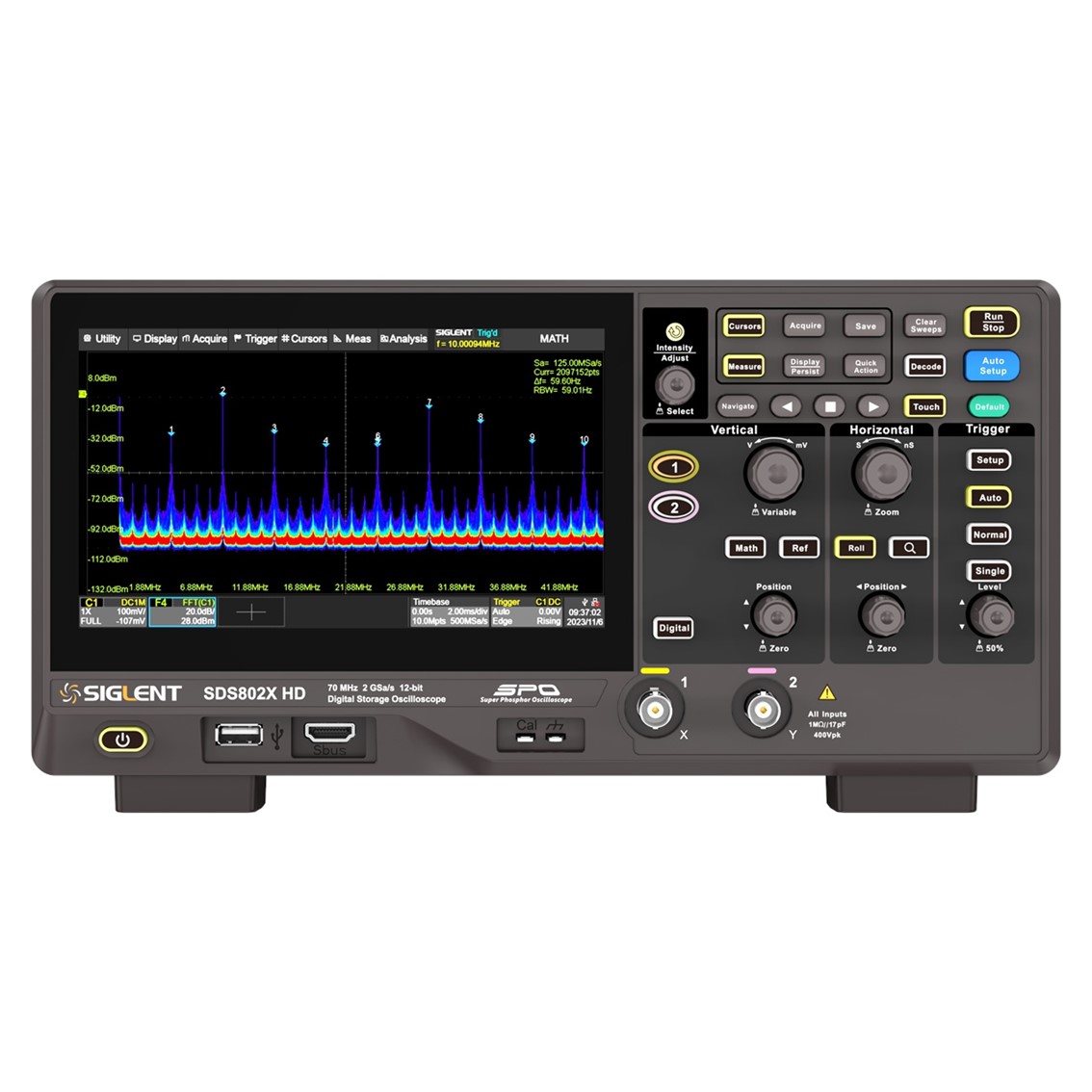 SIGLENT SDS822X HD  오실로스코프 2채널, 200MHz, 2GSa/s, 12-bit, 100Mpts