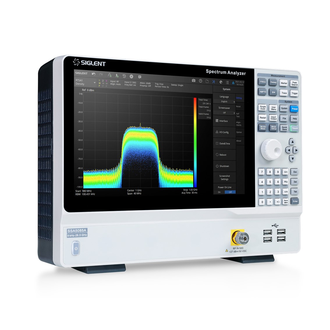 SIGLENT SSA5085A  스펙트럼 분석기 9kHz~26.5GHz / RBW 1Hz~10MHz/DANL -165 dBm/Hz