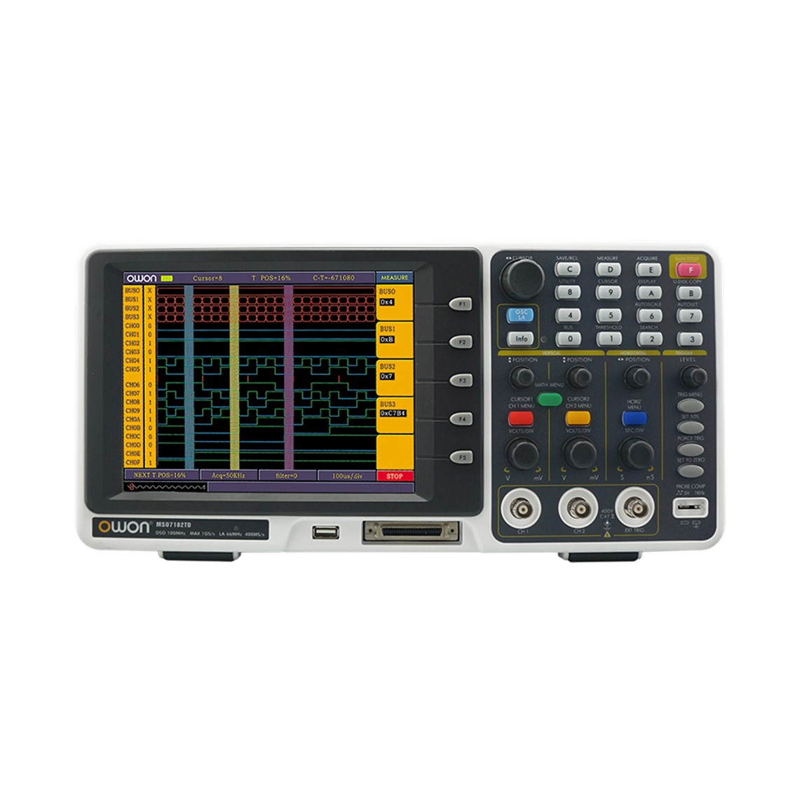 OWON MSO8202T MSO 오실로스코프,로직분석기 200MHz,2GS,2M메모리, 100MHz,1GS,2GS,8인치