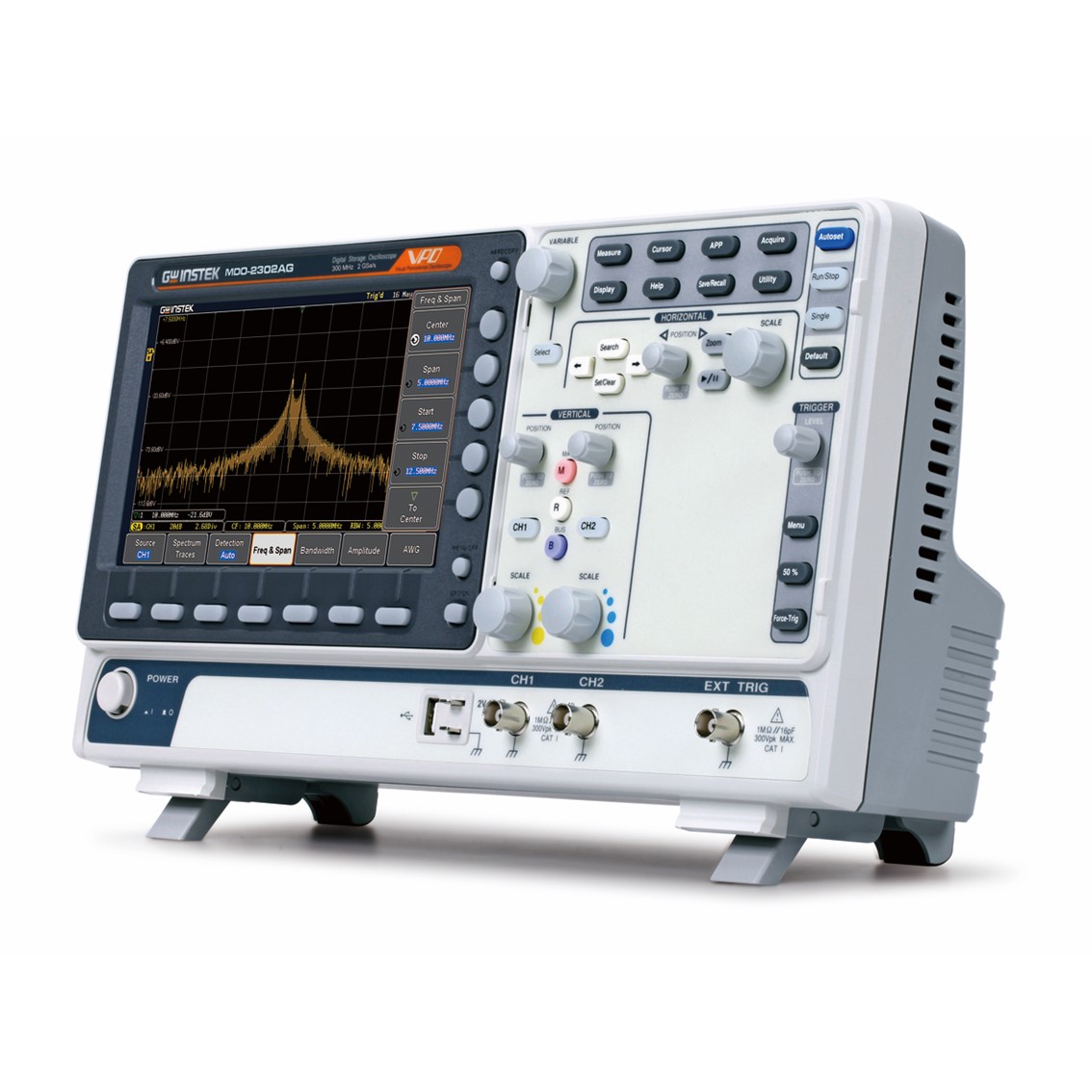 GWINSTEK MDO-2102AG   디지탈오실로스코프 2채널,100MHz,2GSa,20Mpts,8인치 스펙트럼아날라이저 25MHz AWG