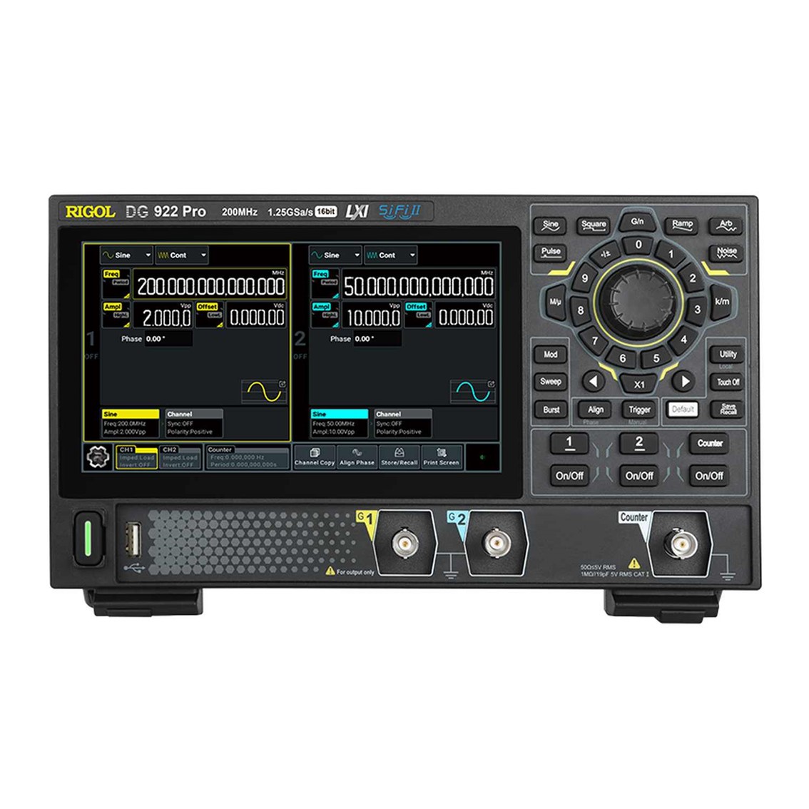 RIGOL DG922 Pro  200MHz,1.25GSa/s,16bit,2CH 임의파형발생기, 함수발생기