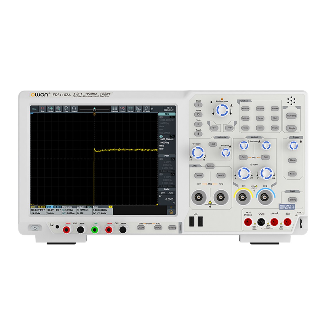 OWON FDS3102 2채널, 100MHz, 2.5GS/s 8비트 오실로스코프 파형발생기, 파워서플라이, 멀티미터