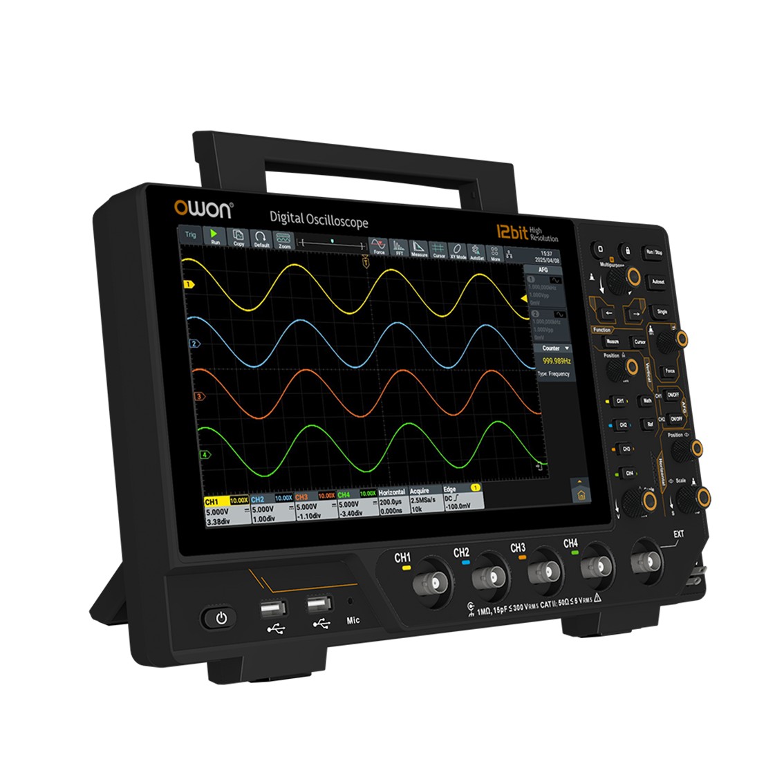 OWON ADS3354A  벤치 디지털 오실로스코프 350MHz, 4채널, 2.5GS/s, 100M 메모리