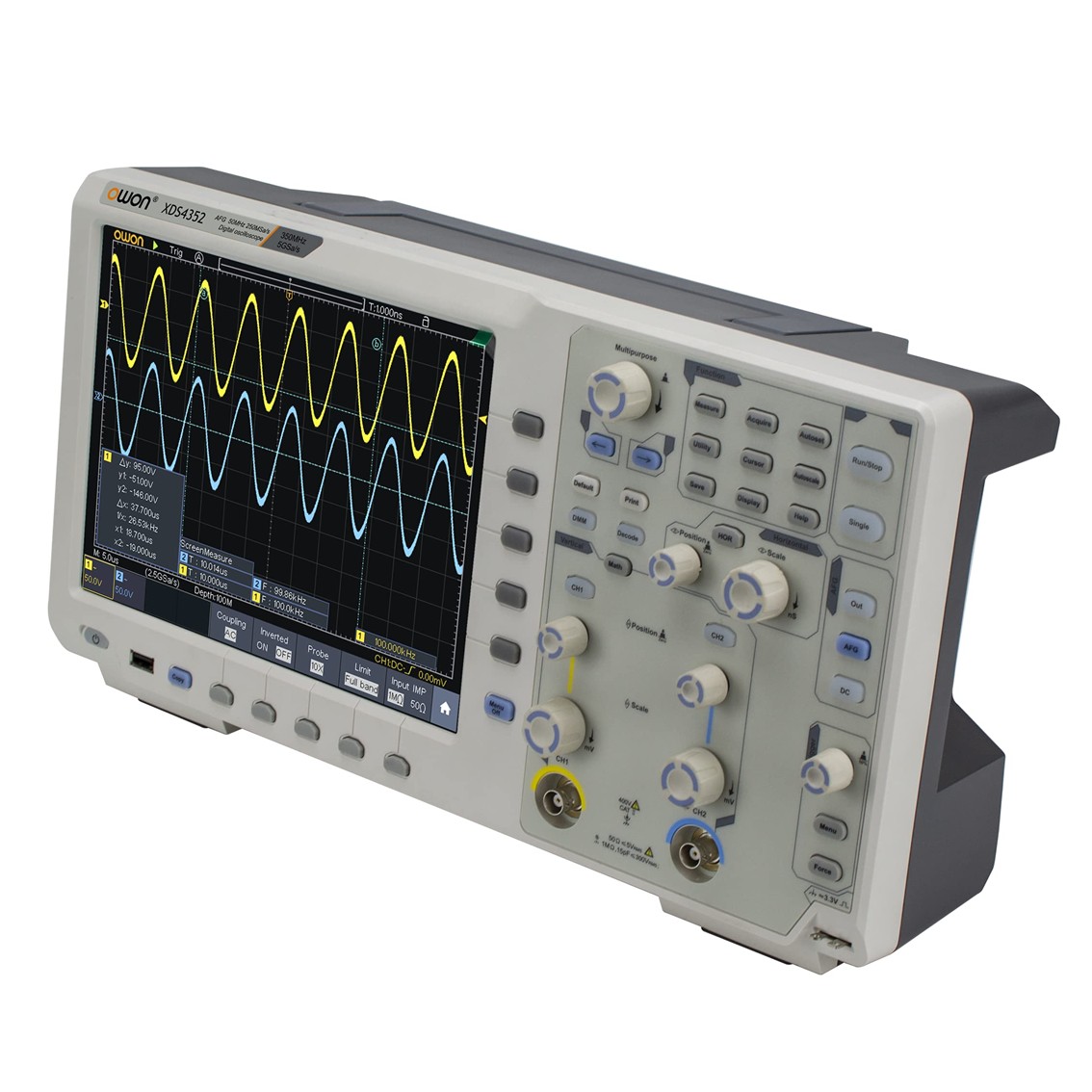 OWON XDS4502 디지털 오실로스코프 500MHz, 2채널, 5GS/s, 400M 메모리